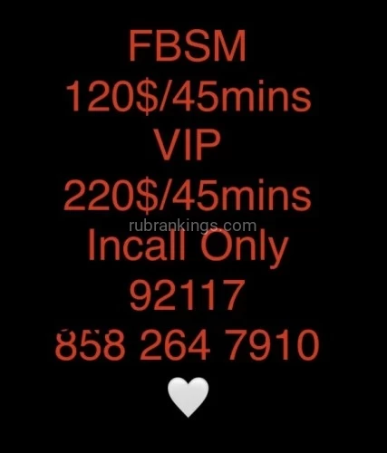 (858)264-7910 is Caucasianand offers nuru massages, asian massage, bodyrubs in San diego and available for incall on rubrankings Enjoy a wonderful relaxing massage 
Incall only 
52/Genesee Ave 92117
Off Clairemont Dr 
Always best to prebook or get ahold of me early

FBSM  
120$/45min
nude
b2b
unscented oil
hot towels 
massage table
clean private place
easy parking 
VIP
220$/45mins
when scheduling VIP session please let me know its  a VIP session so I am prepared for the right treatment for you.
thank you 
oxox
rhonda


Cash /Apple Pay /Zelle 

