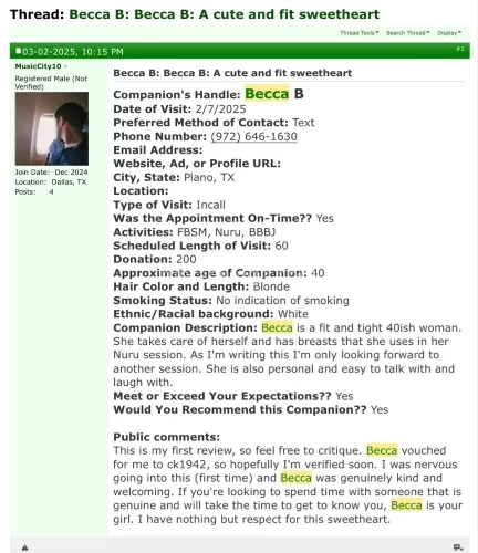 Dallas BodyRubs Offered By (972)646-1630 | Bodyrubs (972)646-1630 is Caucasianand offers nuru massages, asian massage, bodyrubs in Dallas and available for both on rubrankings Anyone looking for an erotic nurusessions , well it's now available w/ Becca B. Becca has been voted best Nuru masseuse in all of DFW!
Are you needing something that will leave you feeling refreshed and reinvigorated after a hard work week?.Having a nuru massage w/Becca is an experience that has to be tried to fully understand why this erotic treatment is rated one of the best sensual adventures you can receive. .Becca will use various to body massage techniques, with the assistance of warm coconut oil, to sensually slide up and down your body arousing both your body and mind. ."Her touch will have you dizzy with excitement."
During your time with Becca, you will receive a full lingam massage, her clients describe this treatment" like something they have never experienced", at times you are overwhelmed with erotic tension. Becca has become "an expert at edging her clients appropriately", which is the hallmark of a true NURU experience. Becca's touch feels so amazing it "allows you to have an explosive and extremely happy ending." Prostate massage offered for additional fee.
an unrushed session with a lady who loves to please her clients. NURU FBSM Level 2 level 3 is VIP
donations:30/160, 60/220, 90/300 for vip. Add $100
Outcalls available ++travel fee will apply,9726461630