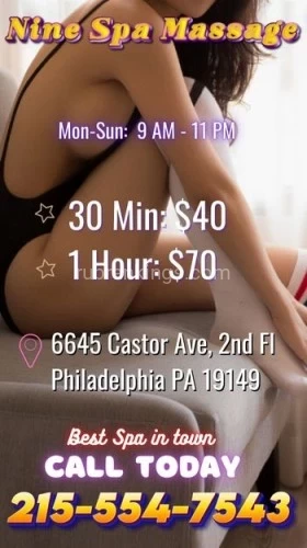 Philadelphia BodyRubs Offered By (215)554-7543 | Bodyrubs (215)554-7543 is 0and offers nuru massages, asian massage, bodyrubs in Philadelphia and available for both on rubrankings π Unwind Like a King at Nine Spa Massage! π
Gentlemen, itβs time to hit pause on your busy life and recharge in style. At Nine Spa Massage, we offer the ultimate relaxation experience tailored just for you. πͺπ€
β¨ Why Choose Nine Spa Massage? β¨
ποΈ Premium Massages: From deep tissue to sports massage, our skilled therapists will target your stress points and melt away tension.
πΏ Luxurious Environment: Immerse yourself in our serene, upscale surroundings designed for maximum comfort and relaxation.
π Quick & Effective: Whether you have 30 minutes or a full hour, our tailored sessions fit seamlessly into your schedule.
π Top-Notch Service: Enjoy a refreshing hot towel treatment and complimentary beverage with every visit.
πΆοΈ Discreet & Professional: We pride ourselves on offering a respectful and private experience.
Donβt wait for the weekendβschedule your escape today! Book now and discover why Nine Spa Massage is the premier destination for men who demand the best. πΌπͺ
π Call us at 215-554-7543 Your relaxation is our priority!