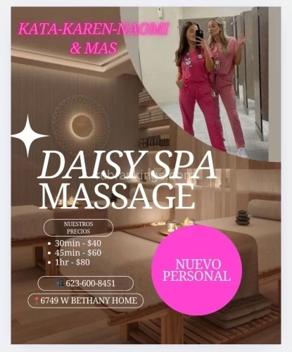 (623)600-8451 is Latinoand offers nuru massages, asian massage, bodyrubs in Phoenix and available for both on rubrankings 💫💫💫💫daisy spa💫💫💫💫 New manager and ✨new personnel ✨come and relax with reasonable prices special every day we respect minute by minute of your time our staff is very professional with great talent in their hands come and check it out ready to give you ✨The best session of his life ✨ We appreciate our clients, and treat them to the best of our standards ✨✨✨✨✨✨✨✨✨✨✨✨ We offer •Table showers •Aromatherapy •Clean bedding •Organic and fragrance-free oils / lotions •Relaxing environment Reflexology rates •30 minutes $ 40.00 •45 minutes $ 60.00 •1 hour $ 80 ✨Tips are appreciated ✨ We accept walk-ins and appointments☺ Open from Monday to Sunday (From 9 a.m. to 10 p.m.) • Phone : 6236008451 • Location : 6749 w Bethany home rd #103 glendale az zip85303