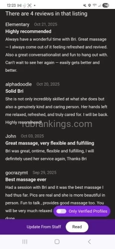 (614)379-2758 is otherand offers nuru massages, asian massage, bodyrubs in Columbus and available for both on rubrankings 💥 HOSTING TODAY??! I NEED 2 SESSIONS TO MAKE THAT HAPPEN !.TEXT ME NOW TO BOOK INCALL OR OUTCALL- AVAILABLE AROUND 4:30-5PM- AND ON TODAY 11/8😘

IF YOU ARE NOT 100% SURE YOU CAN DO SESSION DO NOT BOOK WITH ME! YOU CANCEL ON ME YOU GET BLOCKED!!!
I travel to you — always respectful, discreet, trustworthy, and professional. I drive alone and come ready to make you feel completely at ease. 😉😘💋 Step Into My World
💰Date Rates: 
30 min – $250
1hr-$300
90mins-$400
2hrs- $450- SALE 

🔥 Reverse Massage
A mutual touch experience — you begin by massaging me, then I return the favor with a slow, relaxing massage and add on included.
30 min – $180
1 hr – $250

🌊 Body-to-Body
A sensual, body-to-body glide using body oil. Deeply relaxing and erotic, with an add on included
30 min – $180
1 hr – $300
Longer sessions available also...
 
$1500- over night- 8 hrs max!

💫 Add-Ons:
Examples

Cuddle therapy

Private lap dances

Video chats

Sexting sessions

❤️‍🔥4-hand massages & Date (2 girls) ❤️‍🔥
ASK FOR MORE OPTIONS!! WHEN BOTH AVAILABLE 


I travel throughout Columbus/Central OH, Dayton, Cincinnati, and all surrounding areas.

💵 Payment:
No deposit required unless you cancel after booking a session a dont complete it.(then a deposit is needed for rebooking).

Payment due upon arrival.
Preferred: cash. Also accepted: CashApp, PayPal, Venmo, Chime.

🌹 Please: respectful, mature, and clean gentlemen only. My other sites is listed below🫶
Also offering Professional cuddle 
Dominatrix services coming soon!

📱 Text Me: 614-379-2758 💋😻
👻 Snapchat: LIVING8DEADGIRL (say you’re from RR!)
📲 Telegram: Brinichole36xo
📸 Instagram: @glamwitchbrinichole
🤩https://tryst.link/escort/mistressbri36
Bottom line new site! 