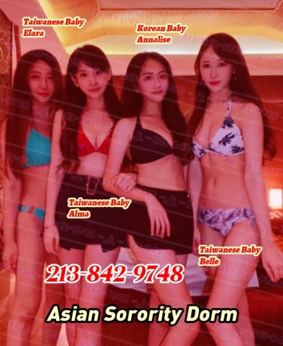 (213)842-9748 offers Bodyrubs in Los Angeles,California (213)842-9748 is ethnicity_asianandoffers nuru massages, asian massage, bodyrubs in Los Angeles and available for service_location_incallon rubrankings Welcome To Asian Sorority Dorm!New Gals! Push The Door… Lecherous Atmosphere & Overwhelming Carnal Smell Throw At Your Face Firmly!!! Four alluring Asian beauties suddenly appear, dressed in lingerie, bikinis, school uniforms, and cosplay outfits! Their mesmerizing faces are a sight to behold. WOW…four alluring physiques that enthrall and enchant. WOW…their inviting, warm smiles draw you in. WOW! They're all passionate and ready, eager to fulfill your every fantasy.
Taiwanese Baby Alma: Performer Major. 24 years old, 5’3”, 36D, Charming and captivating, she desires your tender embrace. Signature Skills: BBBJ, GFE, 69, SUCKING&LICKING, KISSING, Nuru Massage, GFE specialist!
Taiwanese Baby Belle: Dancer  Major.  28 years old, 5’4”, 36C, Fiery and devoted, she yearns for your affection. Signature Skills: COB, COF, CIM, DATY, 69, BBBJ, 69 specialist!
Taiwanese Baby Elara: Hostess Major.  26 years old, 5’3”, 36D, Spirited and ardent, she desires your affection. Signature Skills: COB,COF,CIM,DATY,69,BBBJ, 69 pro!
Korean Baby Annalise: Bartender Major.  25 years old, 5’3”, 36D,  Bold and vibrant, she aches for your touch. Signature Skills: BBBJ, GFE, SHOWER TOGETHER, DATY, 69, DATY specialist!
 
This Must Be The Hardest Time For Choosing In Your Life, Among These Extremely Gorgeous Cute Asian Angels!  BUT!!! You Absolutely Can Take Two, Three Or Four Babies All Together! 
Book Your “Tour” At: 213-842-9748