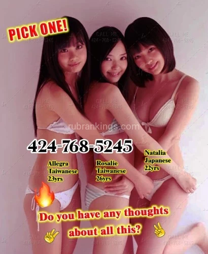 (424)768-5245 is 0and offers nuru massages, asian massage, bodyrubs in Chicago and available for incall on rubrankings 🔔🔔3 NEW LADIES🔔🔔🔔
🔔🔔🔔BBBJ,CG,RCG,DOGGY STYLE,MISH,FS🔔🔔🔔
🔔🔔🔔Ready to warm things up and take you on a adventure 😉. We are here to tease, please, and leave you wanting more...

🍓🍌Rosalie-Taiwanese-26yrs-34A-27-34🥰
🔴My tits are round and perky, just begging for your hands to squeeze and play. 

🍓🍌Allegra-Taiwanese-23yrs-34A-26-34🥰
🔴My waist is slim, highlighting every curve and making you want to grab hold. 

🍓🍌Natalia-Japanese-22yrs-36C-27-35🥰
🔴My ass is tight and firm, perfect for you to grip while I ride you hard.

🥰Come and let them scream from all the pleasure. 424-768-5245🥰