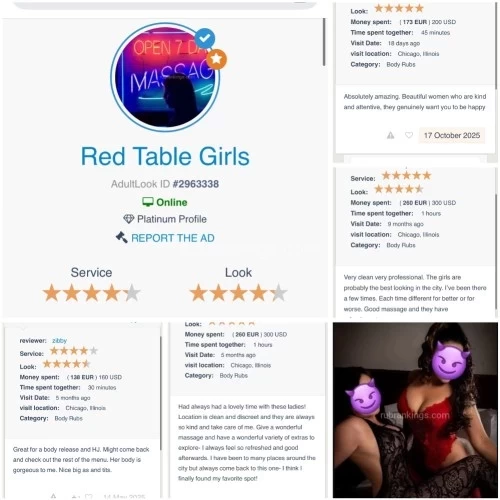 (312)995-0282 is 0and offers nuru massages, asian massage, bodyrubs in Chicago and available for incall on rubrankings  - A New Era of Indulgence—Under New Management, Elevated for you!  red table girls 
Real customize, milking tables, please google our number for stellar reviews.

CASH ONLY 

Open from 8:30am  - 8pm Monday - Friday. 
For 7am  please book a day ahead.
Sat & sun 10am 7pm

WE DO NOT UPSELL! Located north side of Chicago 60641. We are by appointment only! 

Light screening is required. We try and accommodate all therapist request. First come first serve. 

Cash Only! 

Using vulgar language will result in an immediate block. We do not answer questions over the phone for our safety. We are not escorts!!! 

This weeks line up: 
Cece
Marian 
Rosy 
Giselle 

Massages Offered : SPECIALS
1. The Cowboy’s Siesta (Swedish Massage) – $160 (30 min) / $250 (hr 
• A slow, full-body massage designed for deep relaxation with fluid, unhurried strokes. Lingerie massage on my milking table 

2. The Bronco Buster ( Edging Massage) – $240
30 min) / $300 (60 min) hr 
• Firm, focused pressure to relieve chronic tension and tight muscles, perfect for those who need deeper work. Edging On My Milking Table! 

3. The Outlaw Unwind (Edging/MSOG) – $350 :50 min) 
• A heated, sensual experience with warm hands and deep stretching to soften the body and enhance flexibility. This massage is Full View & Mutual light touch. 

For an ultra-indulgent experience, clients can upgrade any massage to a (Four-Hand Massage, where two skilled therapists work in perfect rhythm for double the sensation and deeper relaxation.
• Four-Hand Upgrade:
• Cowboy’s Siesta Four-Hand – $350
• Bronco Buster Four-Hand – $400
• Outlaw Unwind Four-Hand – $520
Website is coming 🔜