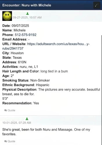 Houston BodyRubs Offered By (512)575-9192 | Bodyrubs (512)575-9192 is 0and offers nuru massages, asian massage, bodyrubs in Houston and available for incall on rubrankings 100% REAL, independent, clean cut, and VERY discreet. I have my own private upscale quiet apt studio. Complementary Cupping Upon Request. My sessions are never rushed, I sanitize my studio & bathroom after each session. No picture exchange. MUST BE ON TIME OR YOU WILL BE BLOCKED FROM FUTURE BOOKING. 15minute grace period.
• My Identity Has Been Verified By RubRankings ✅
* Swedish / FBSM , Deep Tissue ($160)
* Authentic Nuru With Japanese Nuru Gel MUST REQUEST WHEN BOOKING ($250 NOT NEGOTIABLE)
* Organic Unscented Massage Lotion
* Safe Direct Free Parking
* Available By Appointment ONLY BOOK IN ADVANCE
* ⛔️Texting app numbers & Google numbers are automatically ignored and blocked⛔️
🕰️: Monday - Tuesday 3:00PM -8:00PM
Wednesday - Friday 9:00AM - 8:00PM
Saturday 2:30PM - 8:00PM
Sunday 12:00PM 8:00PM
📲Michele: 512-575-9192
DO NOT CALL ❌NO TEXTING APP NUMBERS & GOOGLE NUMBERS ❌NO HOBBIEST ❌ TEXT ONLY ✅
Surrounding Areas Near Me: Inside The Loop, 59, i10, 610, i45, 290, Heights, Downtown, Midtown, Montrose, River Oaks, Galleria